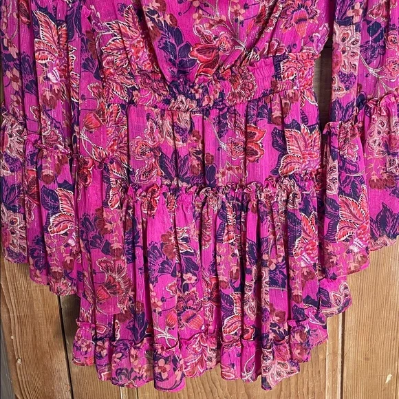 Misa Los Angeles Leeva fushia batik floral mini dress NWOT - Picture 10 of 12